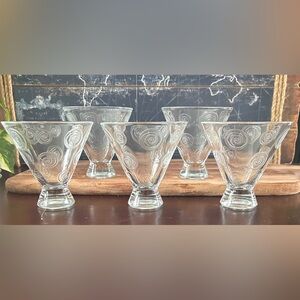 Hpnotiq Tapered Swirl Logo Clear Martini Cocktail Glasses 5oz Barware SET Of 5